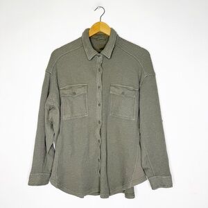 aerie Olive Green Waffle Knit Button-Down Shirt